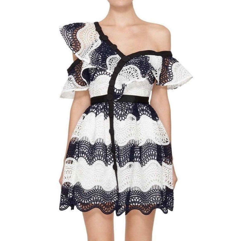 Elegant Black and White Lace Dress